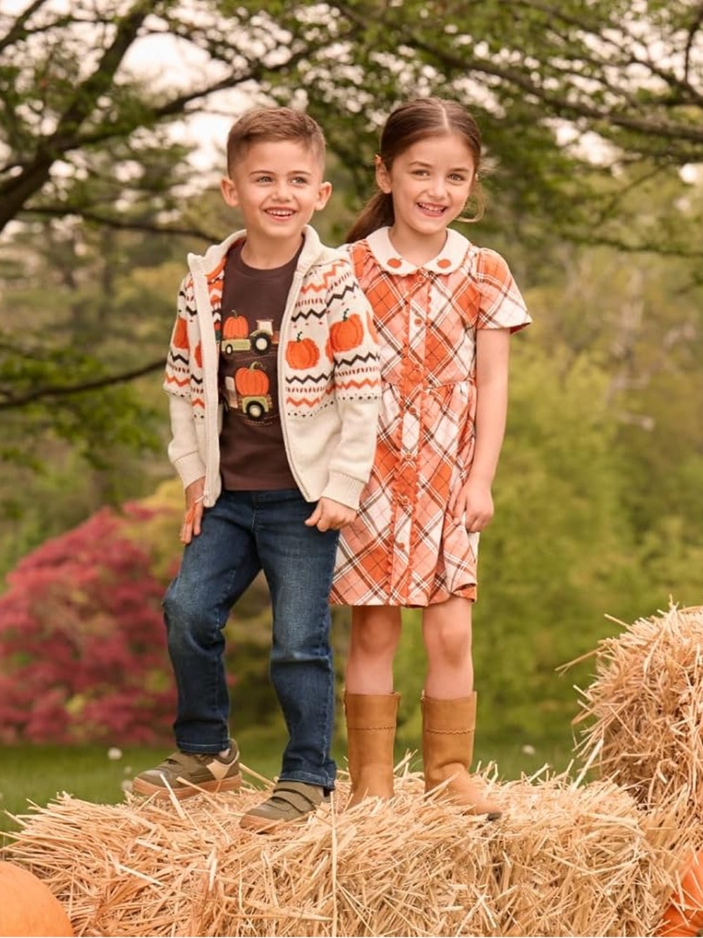Gymboree Orange and White Plaid Dress lil pumpkin 18-24mo